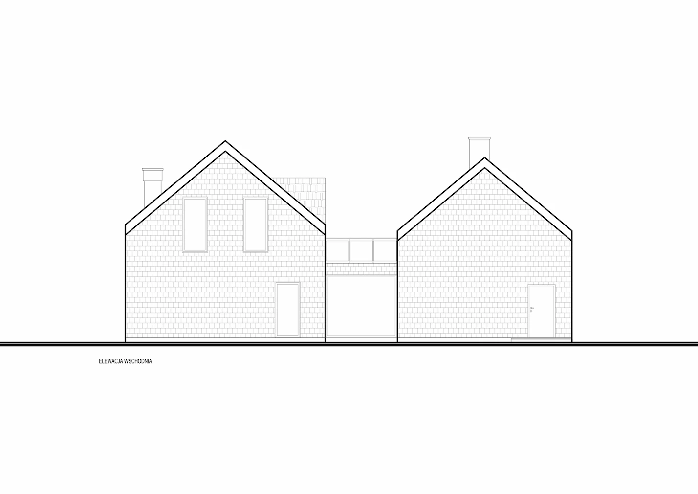 Elewacja wschodnia budynku w projekcie Prześwit