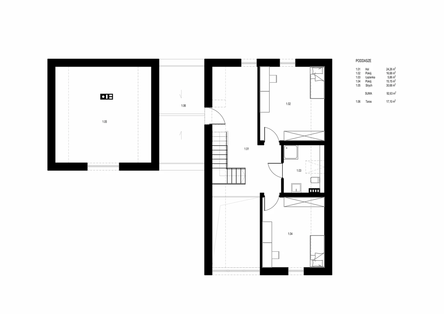 Rzut poddasza w projekcie Prześwit