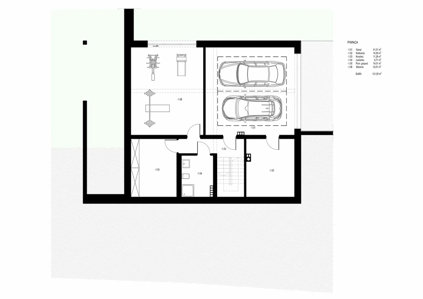 Rzut piwnicy w projekcie domu na stoku
